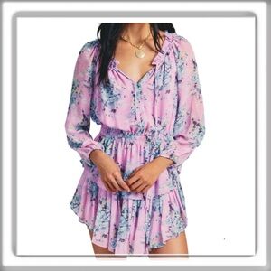 LoveShackFancy Popover Floral Lined Mini Dress Long Sleeve Pink Size Large